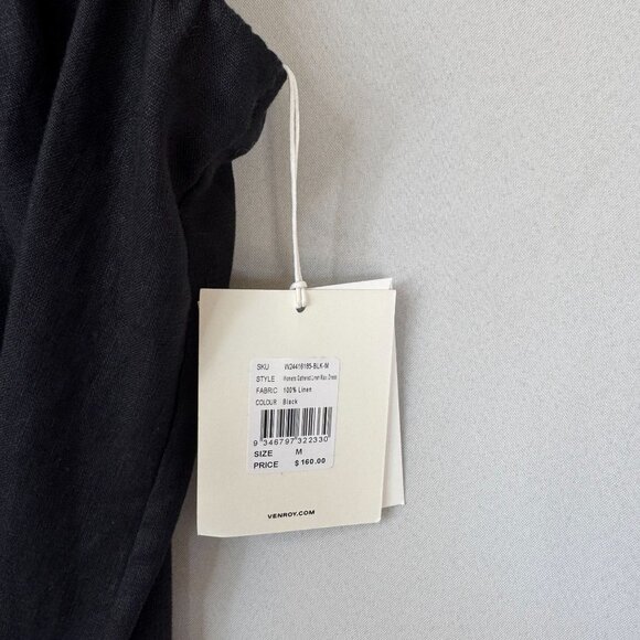 Venroy Black Gathered Linen Square Neck Strappy Column Shift Maxi Dress Size M - Picture 6 of 15